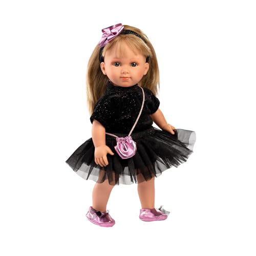 Llorens 1053553 Puppe Lucy, mit blauen Augen und blonden Haaren, Fashion Doll mit weichem Körper, inkl. schwarzem Glitzerkleid und Haarreif, 35 cm von Llorens