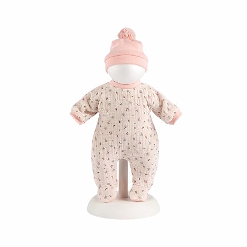 Llorens 1063210 Puppenkleidung für 32cm Puppen, beiges Pyjama Set mit Blümchen, Puppenschlafanzug mit rosa Schlafmütze, Puppenzubehör von Llorens