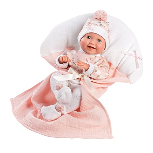 Llorens 1063596 Puppe Bimba, mit blauen Schlafaugen, Babypuppe mit Vinylkörper, inkl. rosa Outfit, Schnuller und weicher Decke, Puppenmädchen, New Born, 35cm von Llorens