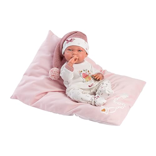 Llorens 1073880 Puppe Nica Nana mit blauen Augen, Babypuppe mit Vinyl-Körper, inkl. Kuschelkissen, 40 cm von Llorens