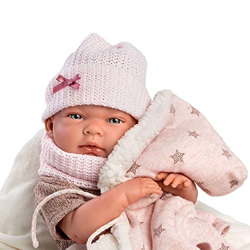 Llorens 1073882 Babypuppe Nica mit blauen Augen und Vinyl-Körper, Puppe inkl. Kapuzenjacke, rosa Outfit und Decke, 40cm von Llorens