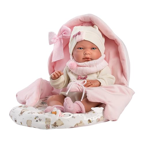 Llorens 1073884 Puppe Nica mit blauen Augen, Babypuppe mit Vinyl-Körper, inkl. Kuschelsack, 40 cm, Rosa von Llorens