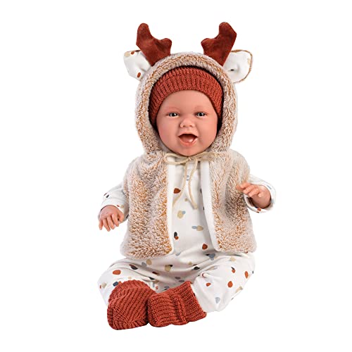 Llorens 1074018 Puppe Mimi, mit blauen Augen und weichem Körper, Babypuppe inkl. winterlichem Outfit, Schnuller, Schnullerkette und Flauschiger Weste mit süßen Rentier-Hörnchen, 42cm Llorens 1074018 Puppe Mimi, mit blauen Augen und weichem Körper, Babypuppe inkl. winterlichem Outfit, Schnuller, Schnullerkette und Flauschiger Weste mit süßen Rentier-Hörnchen, 42cm von Llorens