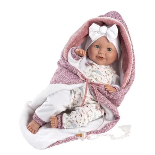 Llorens Welpe 1074040 Puppe Heidi, mit blauen Augen Körper, Babypuppe mit Schlafaugen, inkl. rosa Outfit, Schnuller, Schnullerkette und weicher Kapuzendecke, 42cm, 42 cm von Llorens