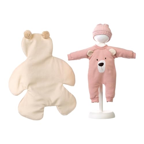 Llorens 1096364 Puppenzubehör für 36cm Puppen, Kleiderset mit weißer Bärendecke, rosa Strampler und Mütze für Babypuppen, Puppenkleidung, Puppendecke von Llorens