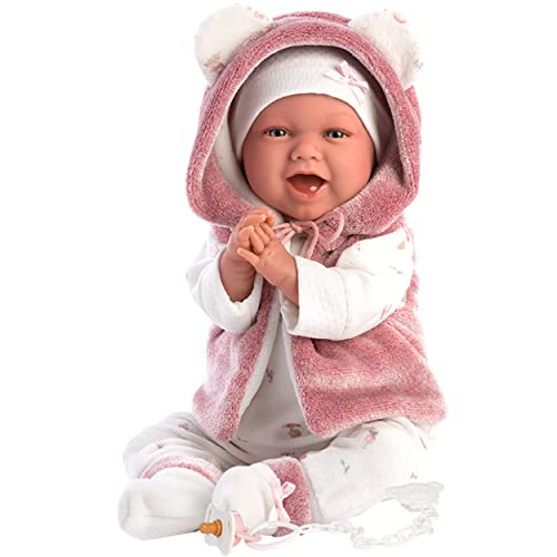 Llorens 1074070 Puppe Mimi, mit blauen Augen und weichem Körper, Babypuppe inkl. rosa Outfit, Schnuller, Schnullerkette und weicher Decke mit süßen Öhrchen, 42cm von Llorens