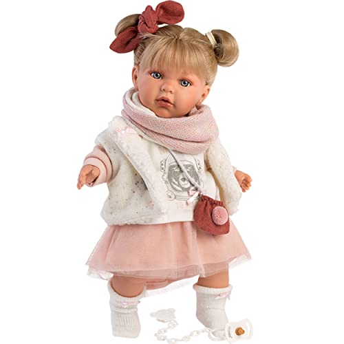 Llorens Julia mit blonden Haaren und blauen Augen, Babypuppe mit weichem Körper, inkl. trendigem Outfit und Schnuller, 42 cm, 1042402 von Llorens