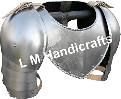 L M Handicrafts Medeaval Iron Gorget Schulter Set Wikinger Kreuzritter Pauldrons Rüstung Silber Römer Spartan Troy Zuckerloaf Gladiator Burgonet Barbuta Deutscher Kreuzritter Spanischer Wasserkocher von Lmhandicrafts