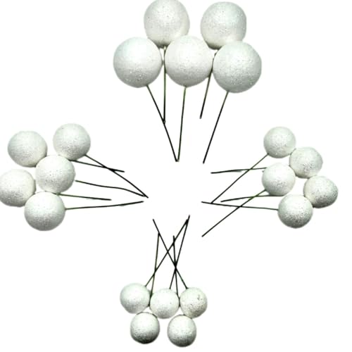 Lmlliang Glitzerkugeln, Schaumstoffkugeln, Kuchendekoration, Kuchendekoration, Dekoration für Hochzeit, Abschlussfeier, Geburtstagsfeier, Weiß, 20 Stück von Lmlliang