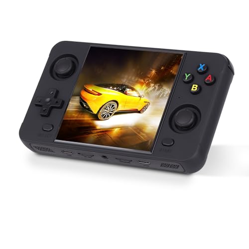 R40S Handheld-Spielekonsole, 10,2 cm (4 Zoll), IPS-Bildschirmsystem, tragbar, Retro-Handheld-Spielekonsolen, wiederaufladbar, 4000 mAh, integrierte 15000+ Handheld-Spiele, 64 G TF (schwarz) von LncBoc