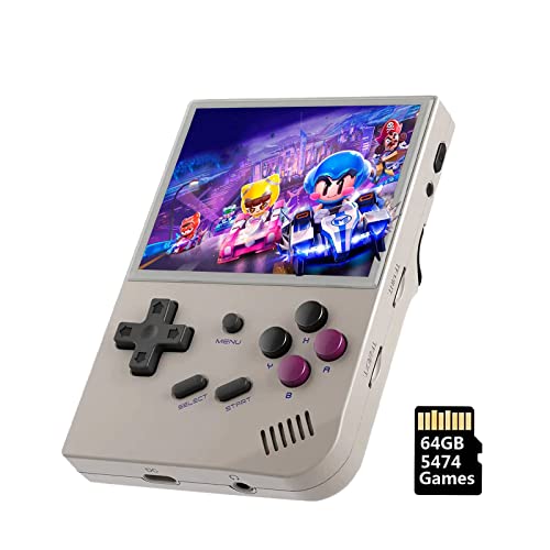 RG35XX Handheld-Spielekonsole 64G, HDMI-TV-Ausgang, 8,9 cm IPS-Bildschirm, Linux-System, integriertes 5000+ Spiele, unterstützt 2,4 G kabelloses Gamepad (Grau) von LncBoc