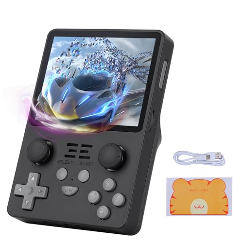 RGB20S Handheld-Spielekonsole, 8,9 cm IPS-Bildschirmsystem, tragbar, Retro-Handspielkonsolen, wiederaufladbar, 3000 mAh, integriert, 10.000 + klassische Spiele, 64 G + 16 G Dual TF (schwarz) von LncBoc