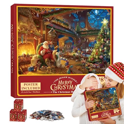 Lnhgh Countdown-Kalender-Puzzle,Weihnachts-Adventskalender-Puzzle - Count Down to Christmas Puzzle 1008 Teile - Interaktives Puzzle-Spielzeug für Festliche Atmosphäre im Klassenzimmer, Arbeitszimmer von Lnhgh