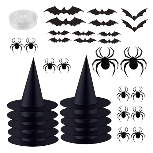 Lnhgh Halloween Hexenhüte,Hexenhüte Halloween, Schwarze Hexenzubehörkappen zum Aufhängen mit 164 Fuß langem Kabel, Hexenkostüm-Zubehör mit Aufklebern, Zaubererkostüm für Damen, Mädchen, Kinder von Lnhgh