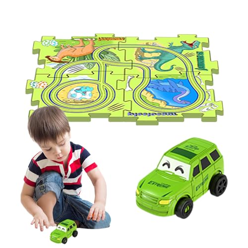 Lnhgh Kinder-Autobahn-Set, Auto-Puzzlebahn, Lernspiele Puzzle Triebwagen, Bauspielzeug, Lernspielzeug, Dinosaurier-Puzzlebahn, Puzzlebrett, Auto-Spielset für Kinder ab 3 Jahren von Lnhgh