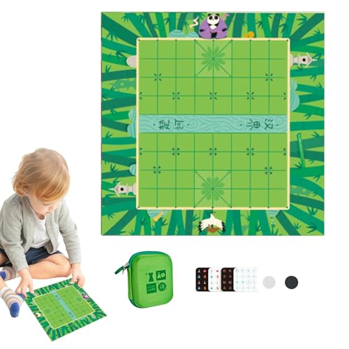 Lnhgh Kinderschach -Set, Kinderschachspiel, 2-in-1-Brettspiel-Schach-Set mit Speicherhülle, Cartoon-Muster-Schachbrett, Eltern-Kind Interaktive Spielzeuglernenaktivitäten für Reisen nach Hause von Lnhgh