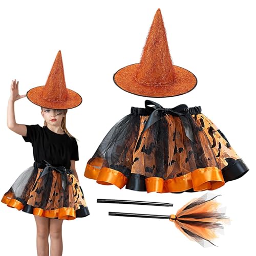 Lnhgh Mädchen Hexenhut Kleid Halloween Hexenkleid,Halloween Hexe Tutu Outfit, set Halloween-Kostüme Set Tutu, Halloween-Hexenkostüm-Set für 2–8 Kinder, Kleinkinder, Mädchen, Hexen-Tutu-Rock und von Lnhgh