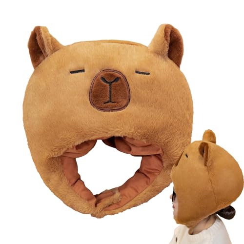 Lnhgh Plüsch-Capybara-Kopfbedeckung, Plüschtierhut | Halloween Capybara Pelzmütze Kopfbedeckung,Niedlicher Plüsch-Capybara-Hut, entzückende Tierkopfbedeckung für Cosplay-Karnevalskostüme von Lnhgh