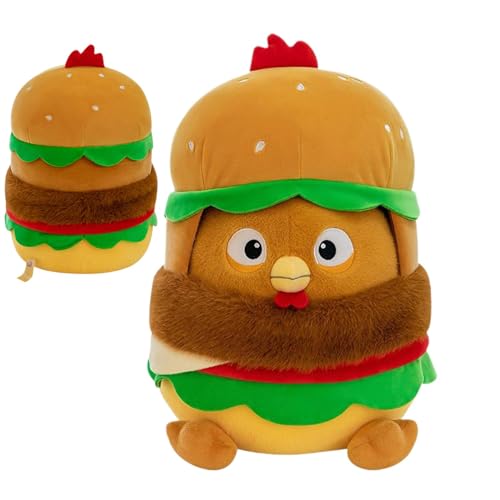 Lnhgh Plüsch Hamburger Huhn, Plüschkissen gefülltes Küken | Kuschelige Kissen Burger Chicken Plüschpuppe,Freundin Tochter Huggable Animal Sofa Bed Orament für Studienzimmer, Schlafzimmer von Lnhgh