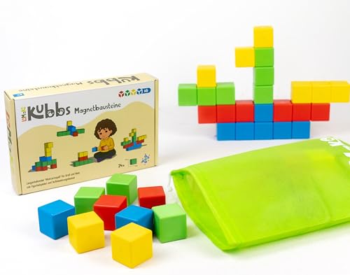 LoMaKo KUBBS by Lotta | 24 Magnetbausteine XL 3,5cm - Blocks magnetische Würfel & Bausteine | pädagogisches Montessori und Motorik Lernspielzeug zur Förderung der Kreativität - Mint | Set 1 von LoMaKo