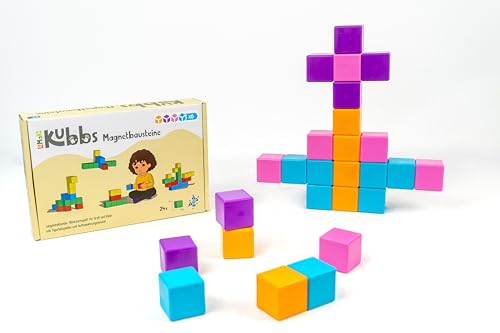 LoMaKo KUBBS by Lotta | 24 Magnetbausteine XL 3,5cm - Blocks magnetische Würfel & Bausteine | pädagogisches Montessori & Motorik Lernspielzeug zur Förderung der Kreativität - Mint | Set 2 von LoMaKo