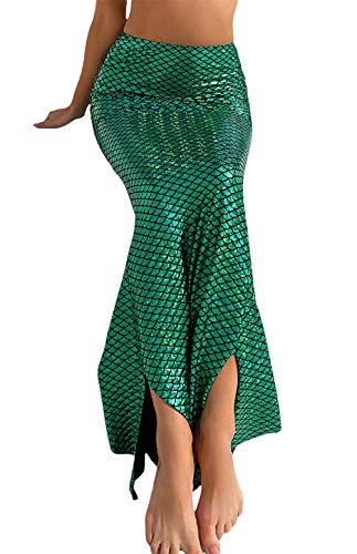 Loalirando Damen Meerjungfrau Kostüm Halloween Mermaid Bühnenkostüme Pailletten Maxirock Cosplay Karneval Abendkleid (Grün Kleid, XL) von Loalirando