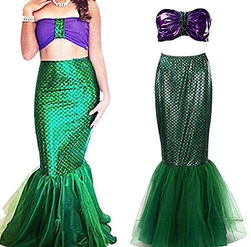 Loalirando Damen Meerjungfrau Kostüm Halloween Mermaid Bühnenkostüme Pailletten Maxirock Cosplay Karneval Abendkleid (Mermaid, XL) von Loalirando