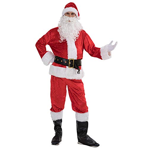 Loalirando Weihnachtsmann Nikolauskostüm Kostüm für Herren Mit- Mütze, Bart, Gürtel und Handschuhe,Größe S-3XL,5-teilig,Rot (M, Rot) von Loalirando