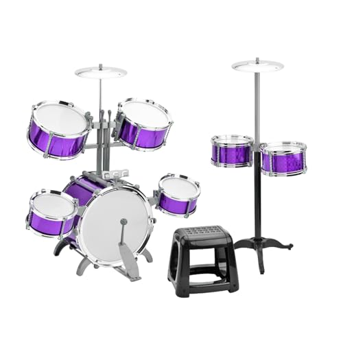 7-teiliges Schlagzeug-Set für Erwachsene in voller Größe mit Remo-Köpfen und Premium-Messing-Becken, komplettes professionelles Percussion-Kit mit Chrom-Hardware (Blau) von Loboo Idea