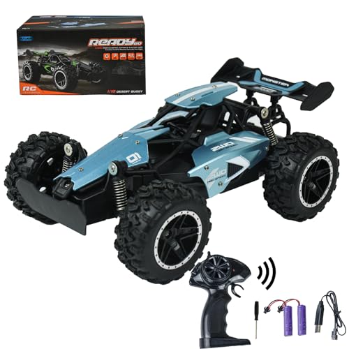 Locisne ferngesteuertes Hochgeschwindigkeits-Rennauto, 2.4 GHz 1/18 Skala 2WD DESERT BUGGY, 15 KM/H Geländefahrzeug, blauer Stunt Truck Griff Fernbedienung, 2 Batterien Geschenk Spielzeug für Alter 6+ von Locisne