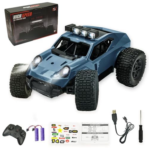 Locisne ferngesteuertes Hochgeschwindigkeits-Rennauto, 2.4 GHz 1/20 RC-Auto, Off-Road-Fahrzeug, 20 KM/H mit LED-Licht, Blauer Offroad-Stunt-LKW, Geschenk-Spielzeug für Alter 8+, mit 2-Batterien von Locisne