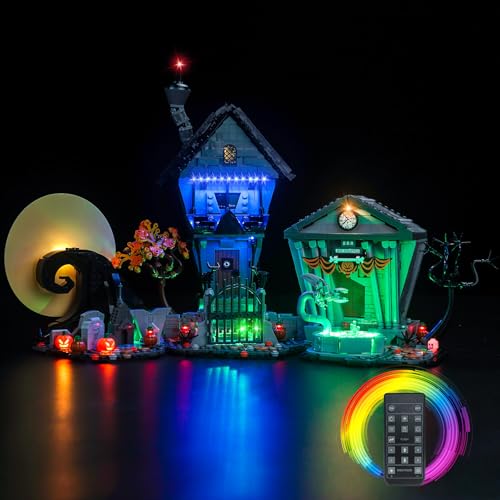 LocoLee Licht Set Kompatibel mit Lego Tim Burtons Disney Film Nightmare Before Christmas Fernbedienung Version, Nur Lichter Set - Kein Modell, Licht Beleuchtung Set Compatible with Lego 21351 von LocoLee