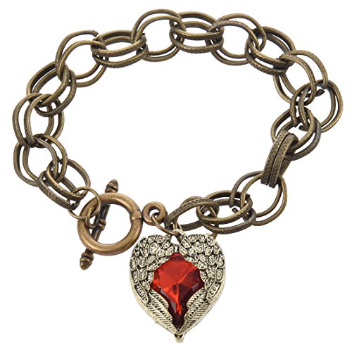 Lodokdre Antike modisches Gliederarmband mit Engelsfluegel und roter Strass Anhaenger von Lodokdre