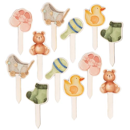 Logbuch-Verlag 12 Babyparty kleine Caketopper Muffinstecker Kuchen Verzierung für Baby Party Babyshower Gender Reveal 10 cm von Logbuch-Verlag