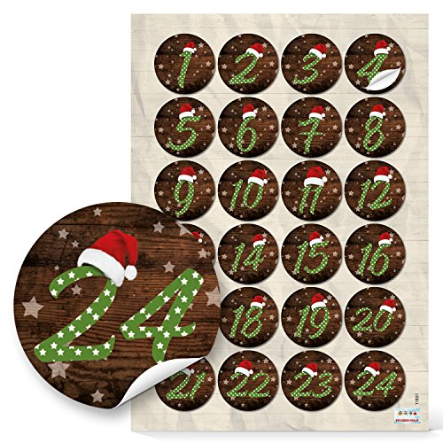 Logbuch-Verlag 1-24 Zahlenaufkleber Adventskalender Nummern Sticker Aufkleber für Weihnachten mit Zahlen rund 4 cm von Logbuch-Verlag