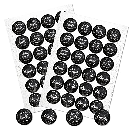 Logbuch-Verlag 48 runde Schön dass Du da bist + Danke Stocker schwarz weiß Sticker Aufkleber Hochzeit Verpackung Geschenkaufkleber Etikett 4 cm von Logbuch-Verlag