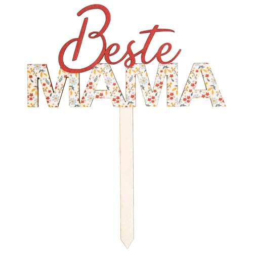 Logbuch-Verlag Beste Mama Cake Topper Muttertag Tortendeko Topfstecker 15,4 x 19 cm Holz Stecker für Muttertagsgeschenke von Logbuch-Verlag