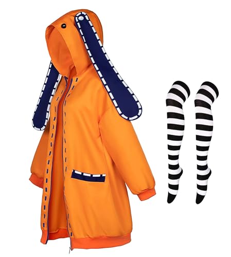 Loiahoer Anime Runa Hoodie mit Kapuze, Halloween, Cosplay, Kostüm, Hasenohren, Kapuzenjacke mit gestreiften Kniestrümpfen für Damen und Mädchen, Größe XL von Loiahoer