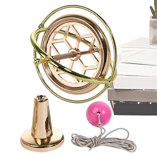 Lokaquk Metal Turn Over Top Set - Hollow Design Metal Turn Over Gyroscope Set, Gold Desktop Gyro Toy, Decorative and Attractive Science Gear for Desk or Offices von Lokaquk