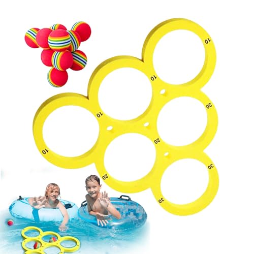 Lokaquk Pool Floating Ball Toss Game, Floating Pool Water Toys, Outdoor Games Pool Pool Toss Game with Score Floating Foam Rings with 10 EVA Balls Toys for Party von Lokaquk