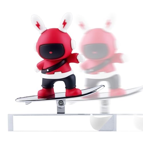 Lokaquk Skateboard-Hasen-Auto-Ornamente – Cartoon-Skateboard-Puppe, lustiger Skater-Hase, kreativer beweglicher Hase, niedliches Skateboard-Kaninchen für von Lokaquk