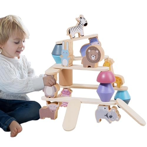 Lokaquk Tier-Stacking-Block-Spiel,Tier-Stacking-Balance-Spiel,Niedliches Tierbaustein-Spielzeugset - Tier-Stapelspielzeug, Holz-Tierblöcke, Vorschul-Lernspielzeug für Vorschulkinder von Lokaquk