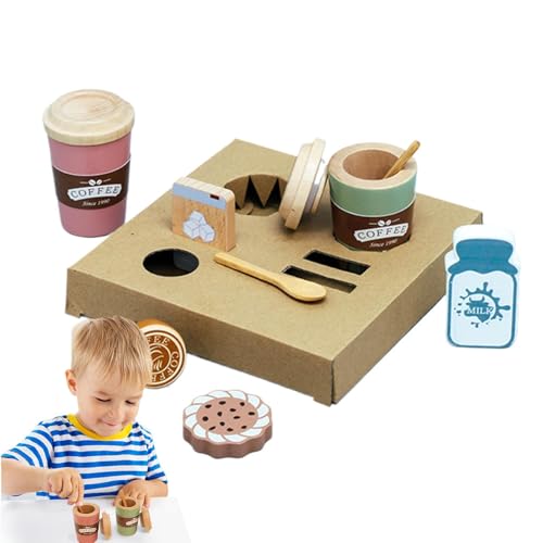 Wooden Coffee Play Set, Kitchen Accessories Pretend Coffee Playset, Kids Kitchen Accessories Role Play Food Toy, Educational Toy for Toddler Children Aged 3+, Pretend Play Kitchen Set von Lokaquk