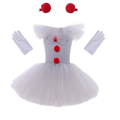 LokoRi Clown Kostüm Für Mädchen, Costume Kids Girls, Cute Horror Clown Cosplay Costumes, Mit Roter Haarnadel Outfit Halloween Weihnachten Karneval Geburtstagsfeier Cosplay (100cm (4-5 ans old)) von LokoRi