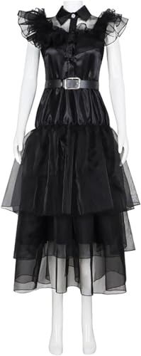 LokoRi Mittwoch Kostüm Schwarzes Kleid, Wednesday Kostüm kinder, Mädchen Wednesday Kostüm, Kleid Halloween kostüm Karneval, Kragen Kleid Karneval, für Cosplay Party Halloween Outfits (Adults: XL) von LokoRi