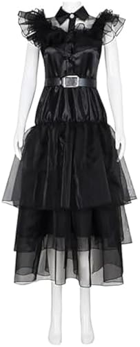 LokoRi Mittwoch Kostüm Schwarzes Kleid, Wednesday Kostüm kinder, Mädchen Wednesday Kostüm, Kleid Halloween kostüm Karneval, Kragen Kleid Karneval, für Cosplay Party Halloween Outfits (Adults: S) von LokoRi