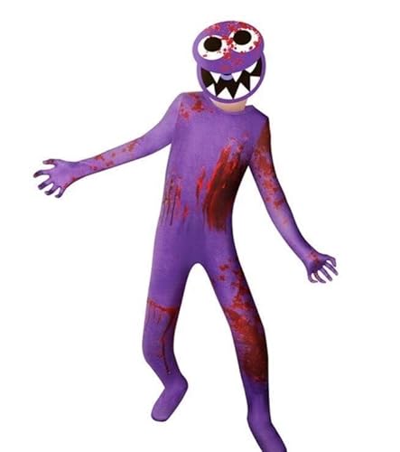 LokoRi Rainbow Friends Kostüm Kinder, Rainbow Spiel Kostüme, Karikatur Monster Overall Cosplay Thema Kostüm, für Kinder, Kostüm Kinder Jungen Mädchen Karneval Halloween Kostüm Cosplay (Purple,170) von LokoRi