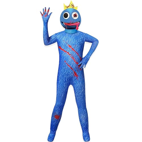 LokoRi Rainbow Friends Kostüm Kinder, Rainbow Spiel Kostüme, Karikatur Monster Overall Cosplay Thema Kostüm, für Kinder, Kostüm Kinder Jungen Mädchen Karneval Halloween Kostüm Cosplay (Blue,150) von LokoRi