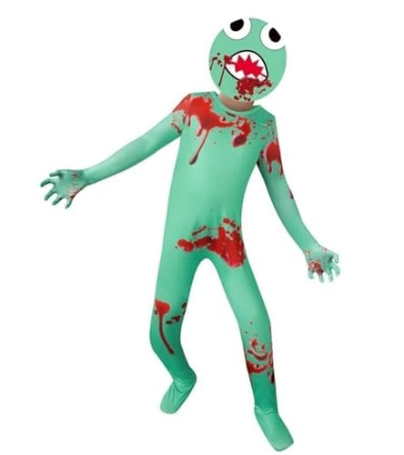 LokoRi Rainbow Friends Kostüm Kinder, Rainbow Spiel Kostüme, Karikatur Monster Overall Cosplay Thema Kostüm, für Kinder, Kostüm Kinder Jungen Mädchen Karneval Halloween Kostüm Cosplay (Green,130) von LokoRi