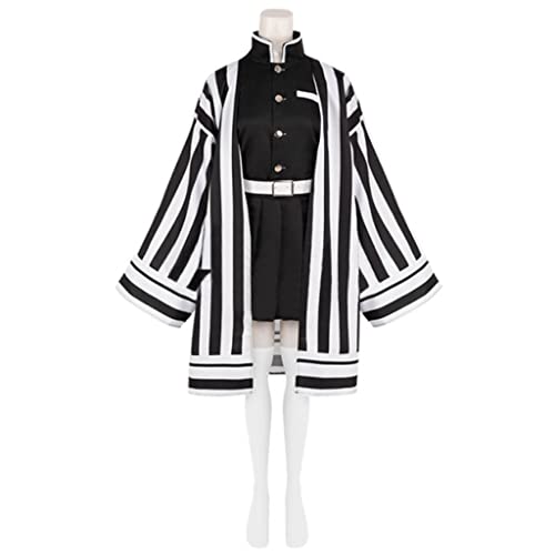 Iguro Obanai Cosplay Kostüm Damen Halloween Kimono Uniform Outfit (XXL, weiße Streifen) von LoliMiss